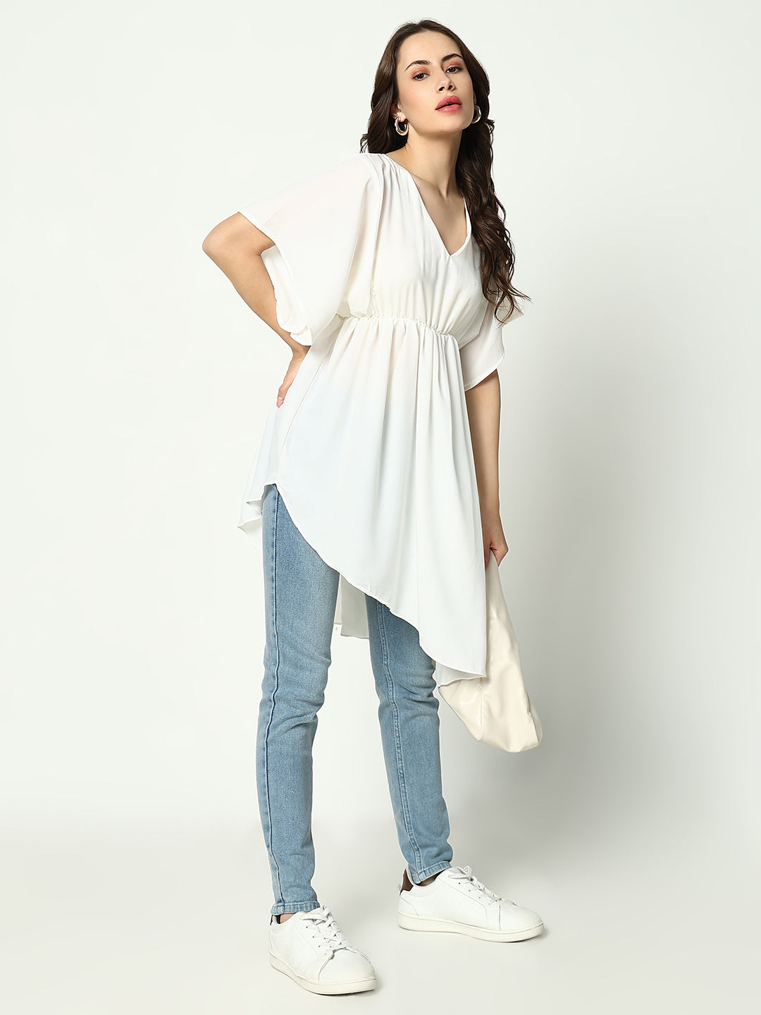 Women's Off White Chiffon Fit & Flare Top