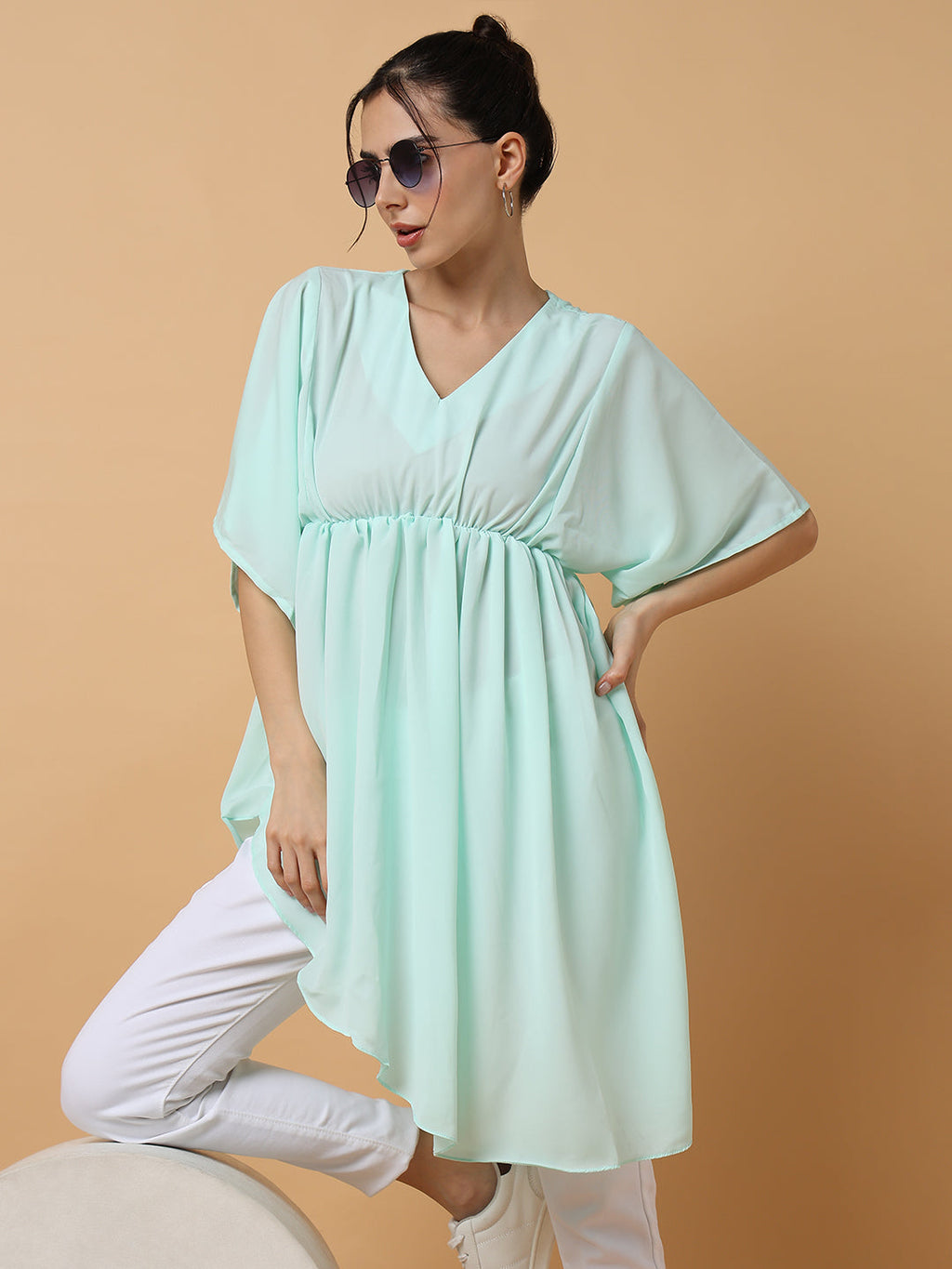 Women's Sea Green Fit & Flare Top