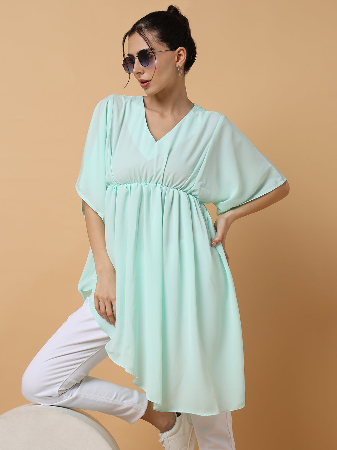 Women's Sea Green Fit & Flare Top