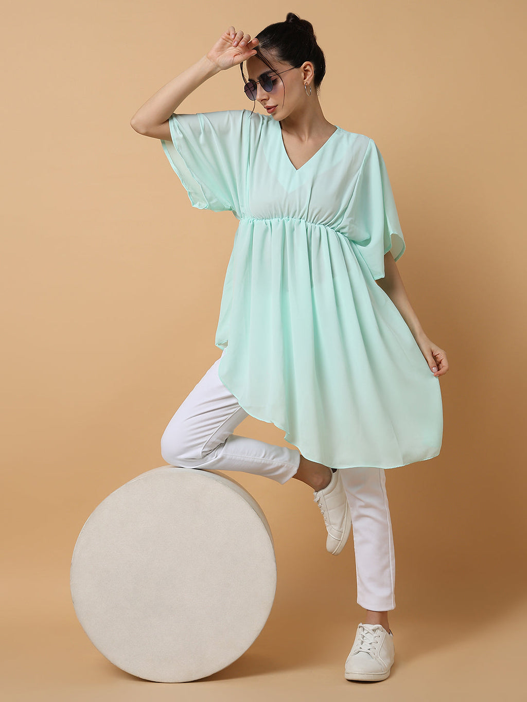 Women's Sea Green Fit & Flare Top