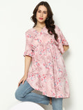 Women's Pink Floral Fit & Flare Top