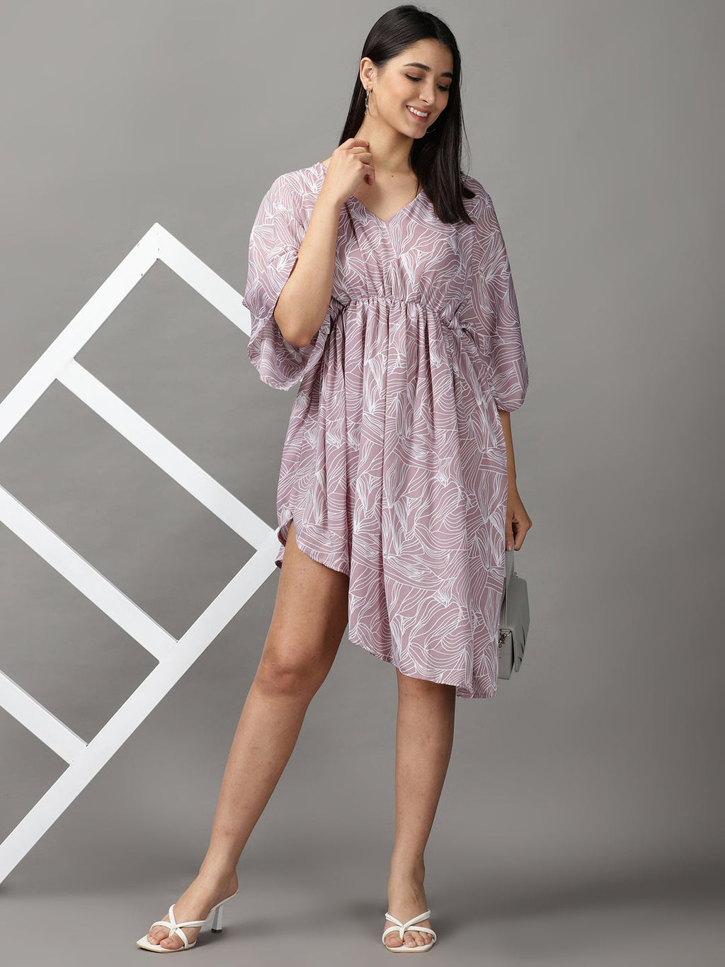 Women's Mauve Chiffon Fit & Flare Dress