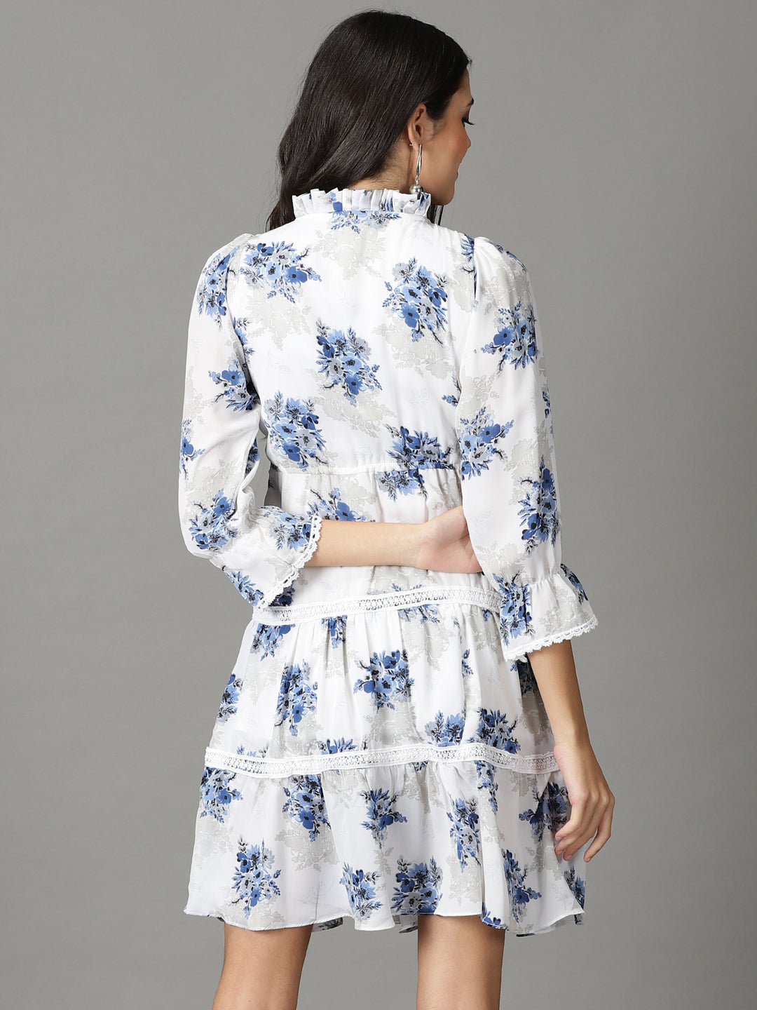 Women's White Floral Chiffon Dress