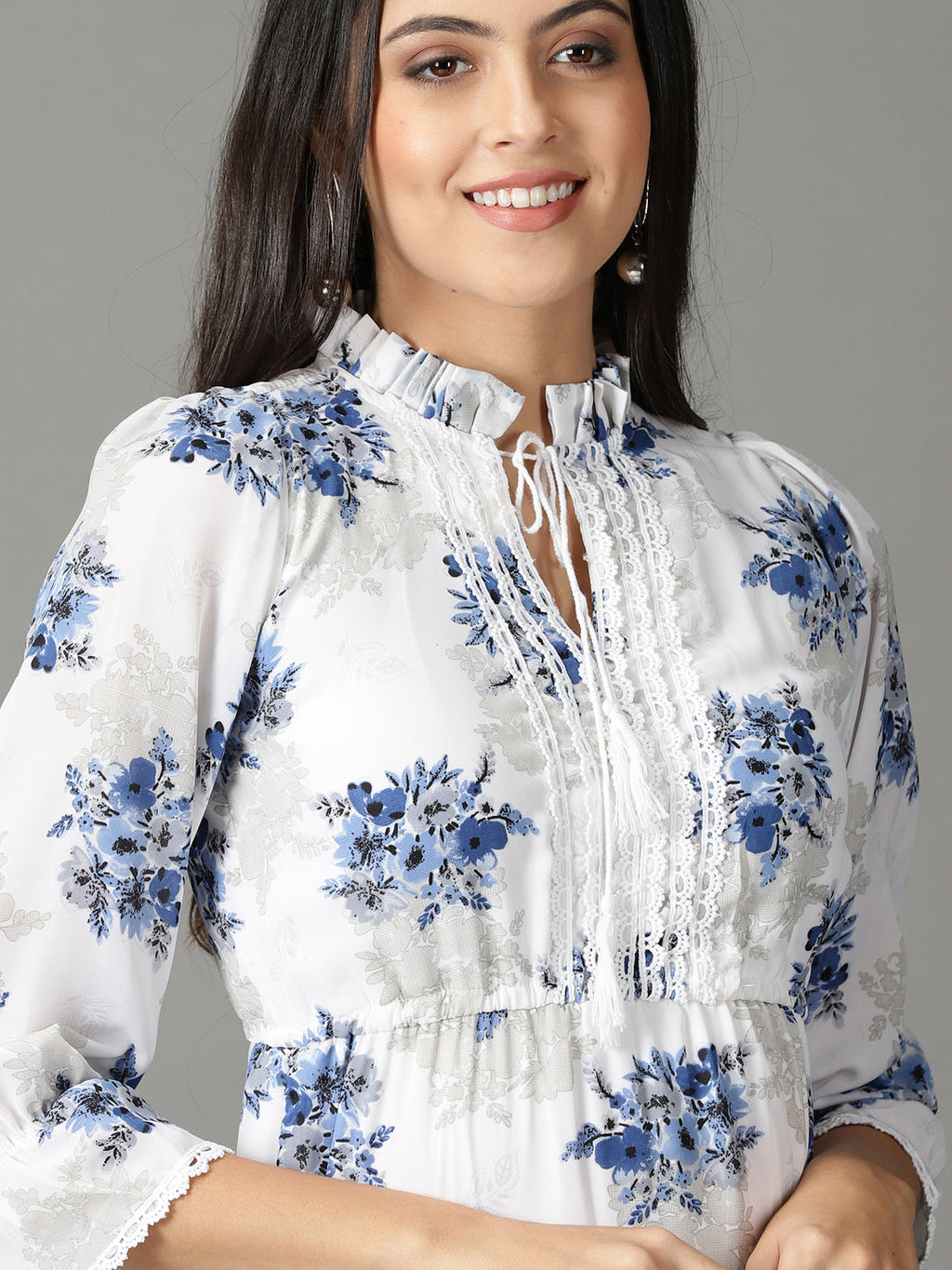 Women's White Floral Chiffon Dress