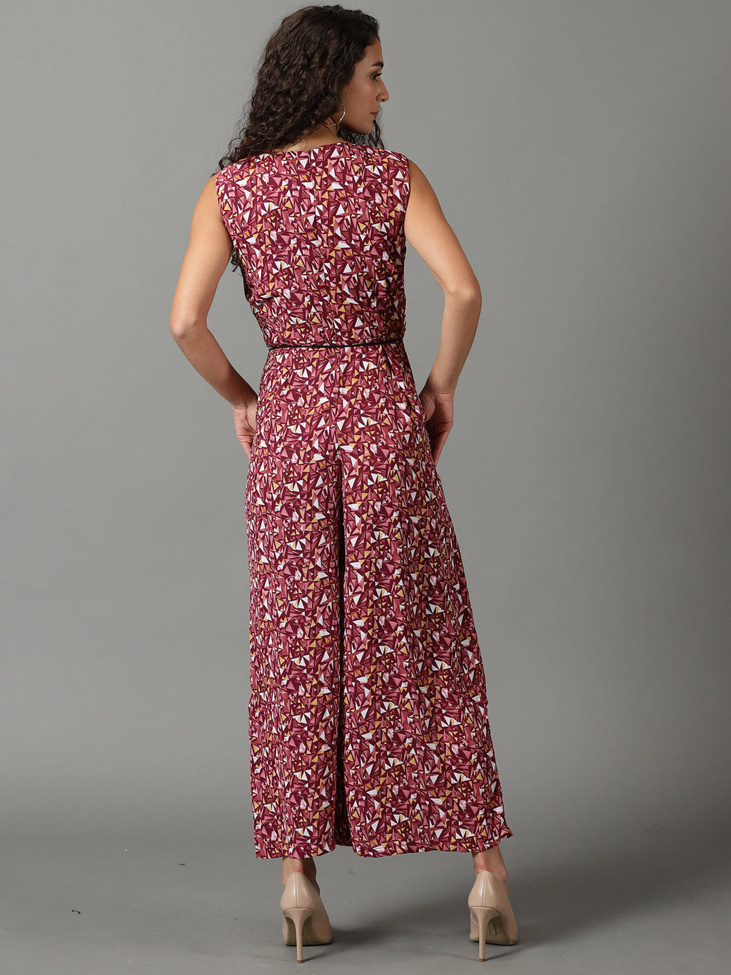 Women's Mauve Geometric Printed Culotte Jumpsuit