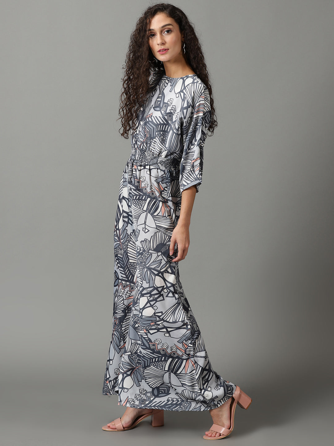 Women's Blue Floral Printed Boat Neck Basic Jumpsuit