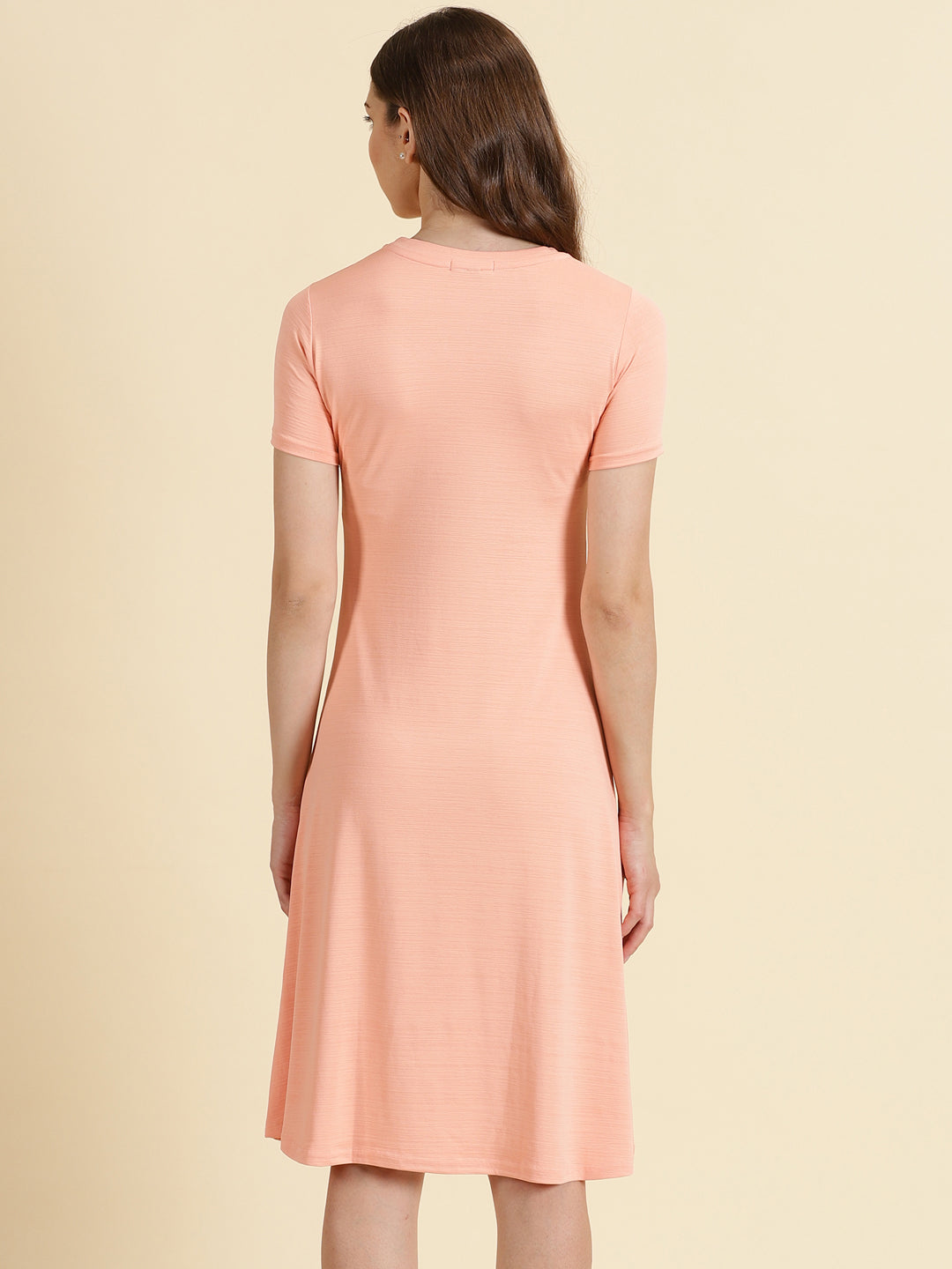 Women's Peach Typography Printed A-Line Dress