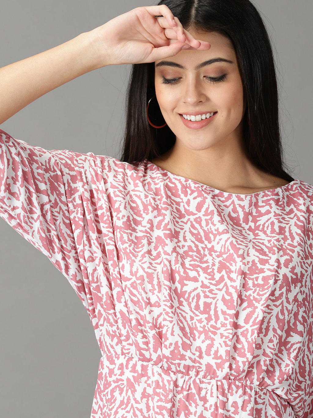 Women's Pink Abstract Printed A-Line Dress