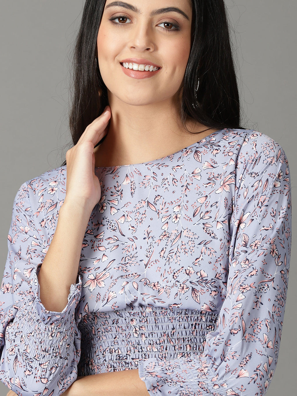 Women's Blue Floral Printed Chiffon Dress