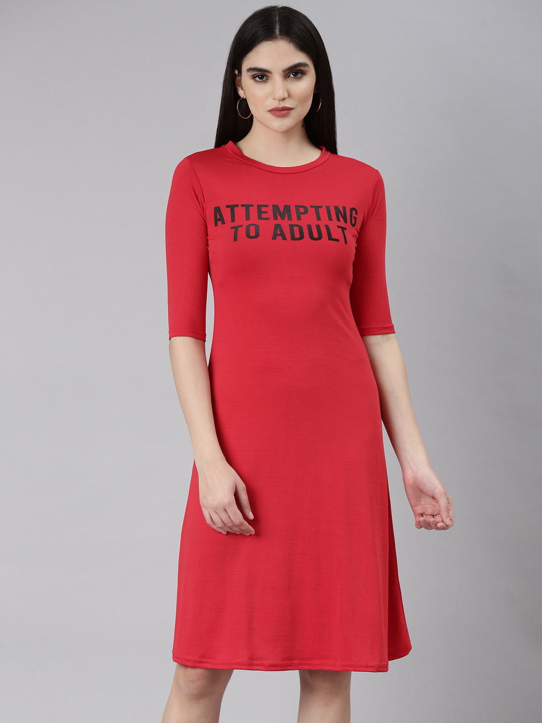 Women's Red Typography Printed T-shirt Dress
