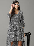 Women's Black Printed Square Neck A-Line Dress