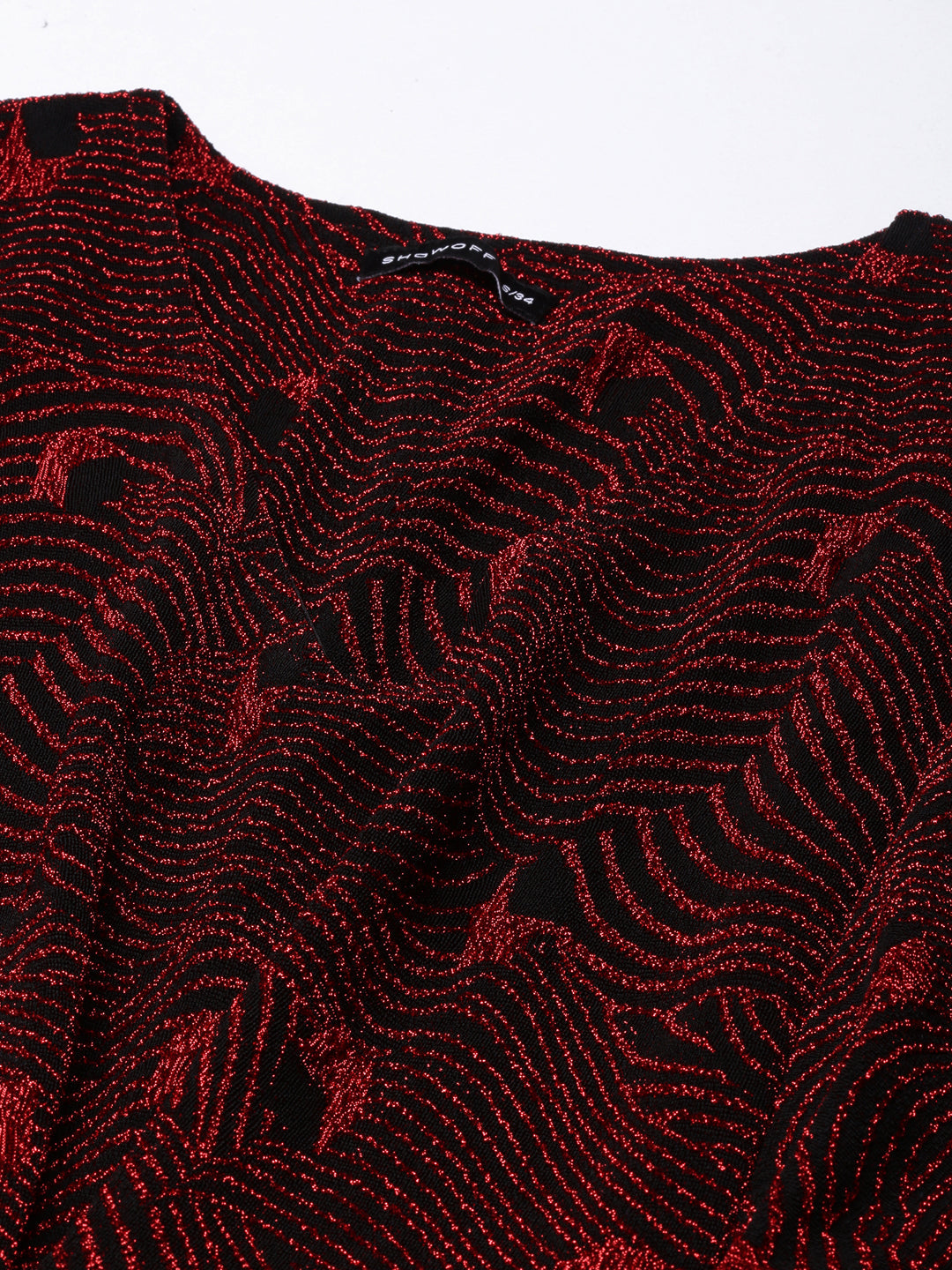 Women's Red Abstract Print V-Neck Fit and Flare Dress