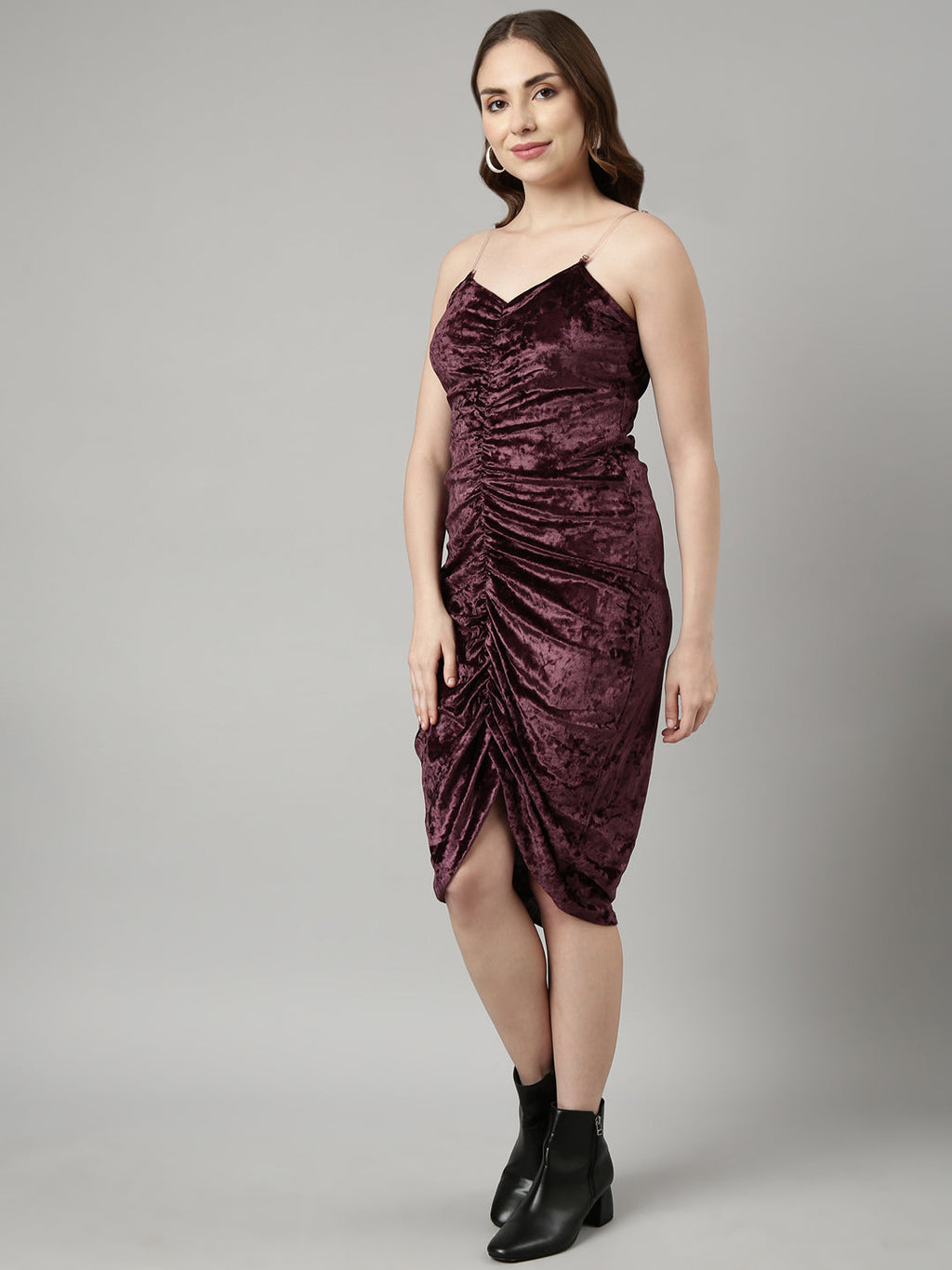 Women's Purple Shoulder Straps Knee Length Sheath Dress
