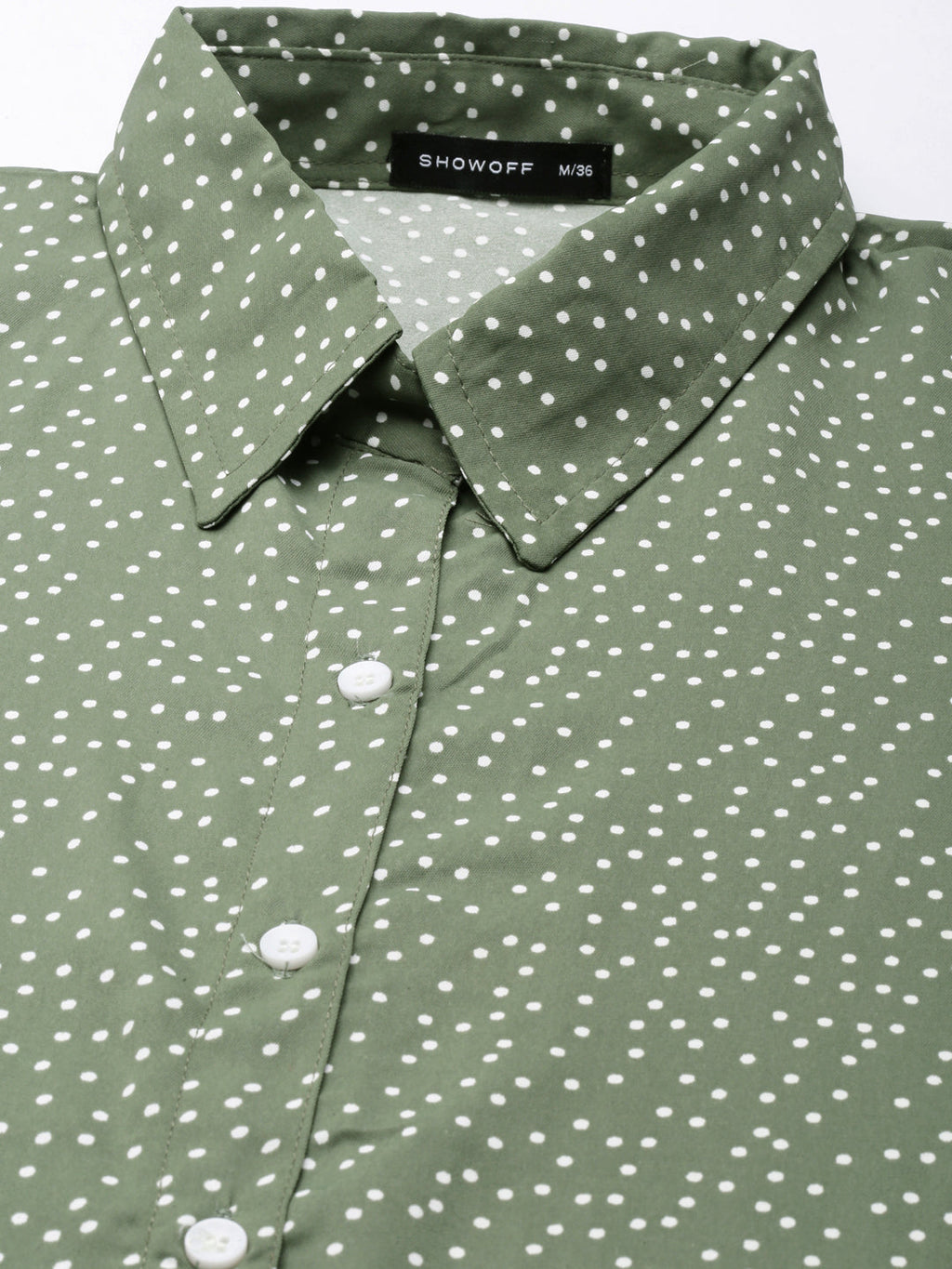 Women's Olive Printed Shirt Midi Dress