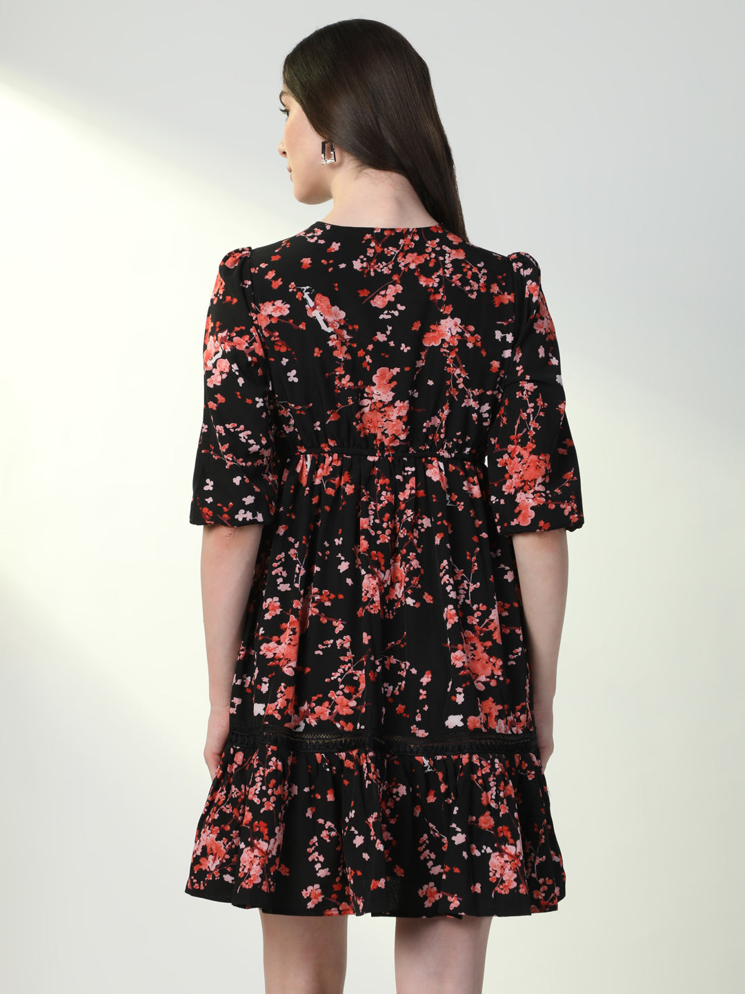 Women's Floral Black A-Line Dress