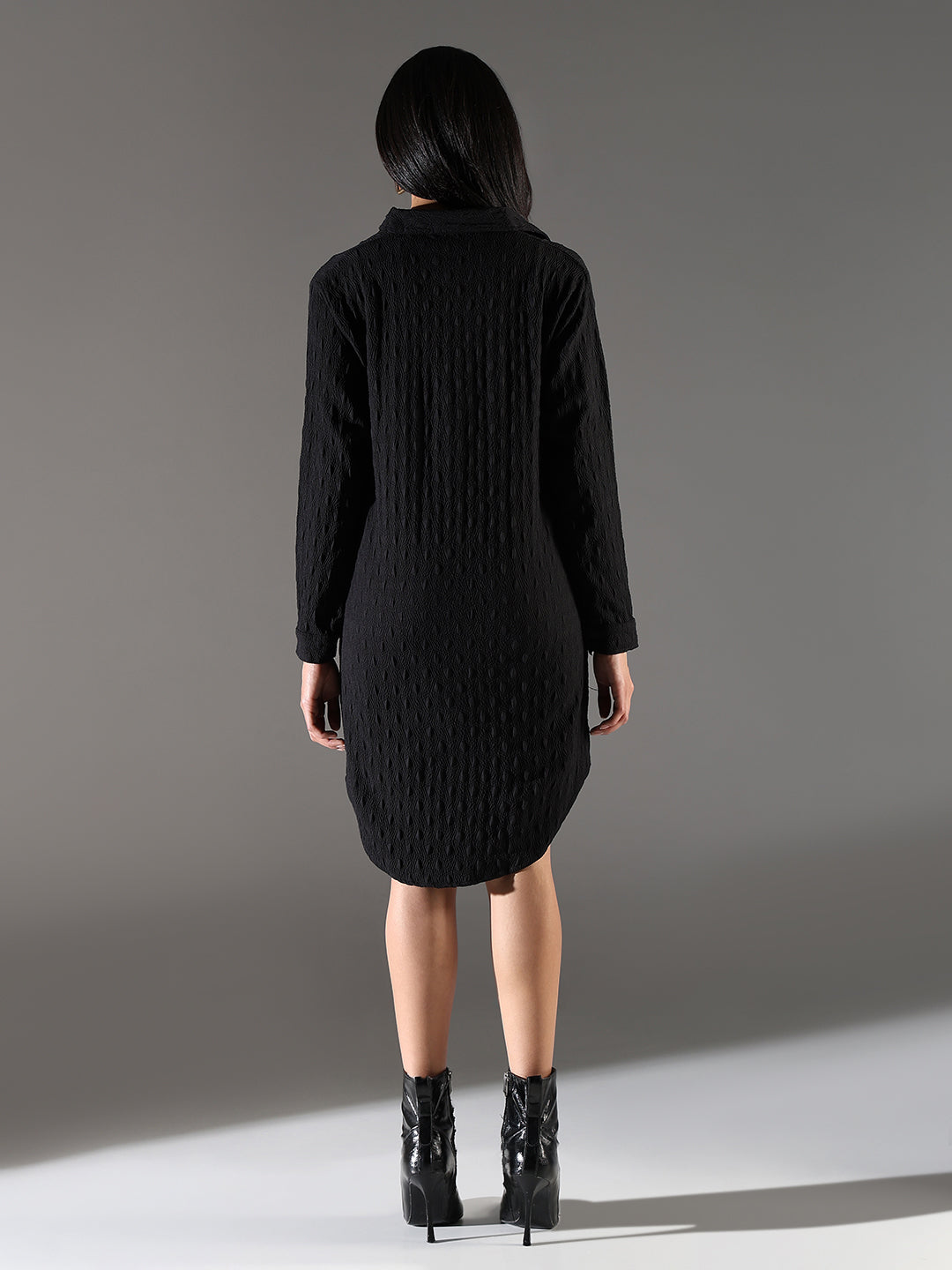 Women's Black Solid Shirt Dress
