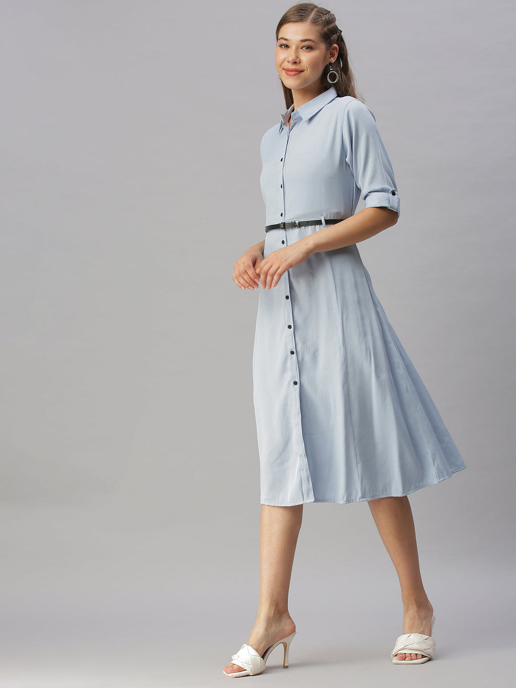 Women's Blue Shirt Midi Dress
