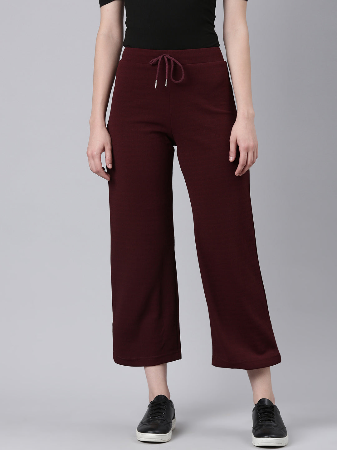 Women's Maroon Straight Fit Cropped Parallel Trousers