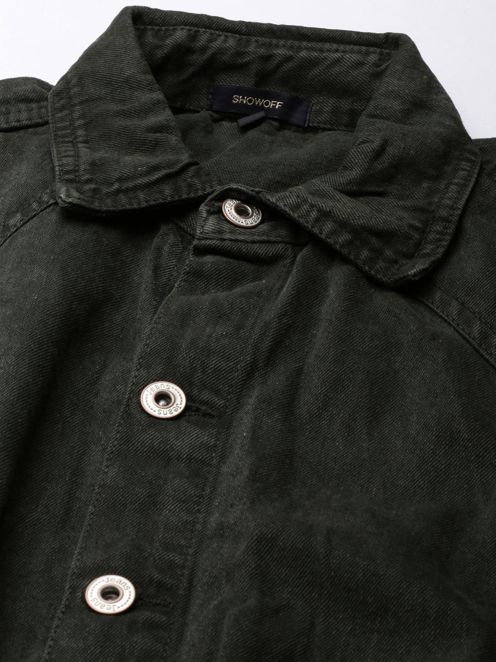 Women's Olive Shirt Collar Long Sleeves Cotton Basic Jumpsuit