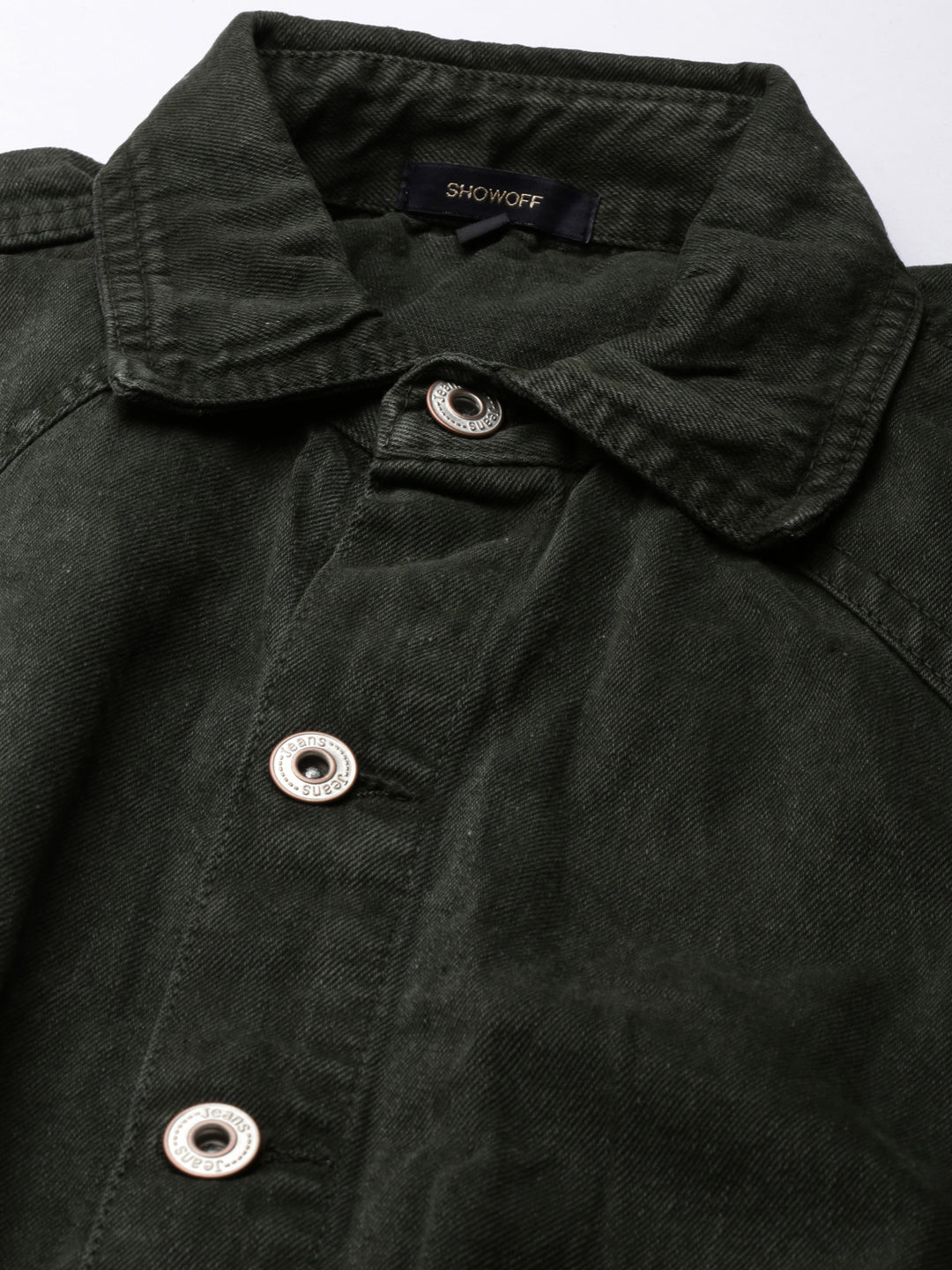 Women's Olive Shirt Collar Long Sleeves Cotton Basic Jumpsuit