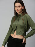 Women's Green Solid Shirt Style Top