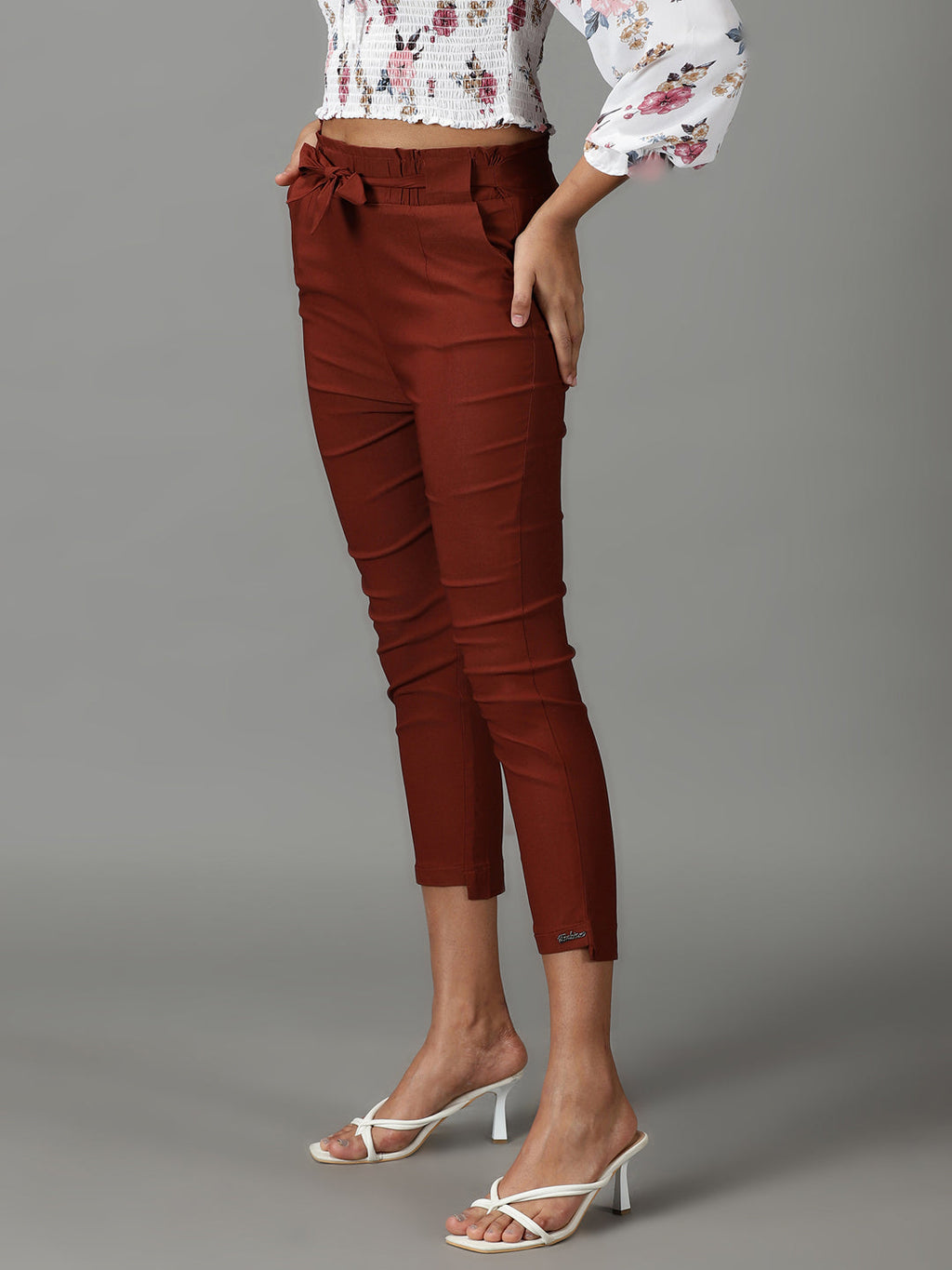 Women's Rust Slim Fit High-Rise Trousers