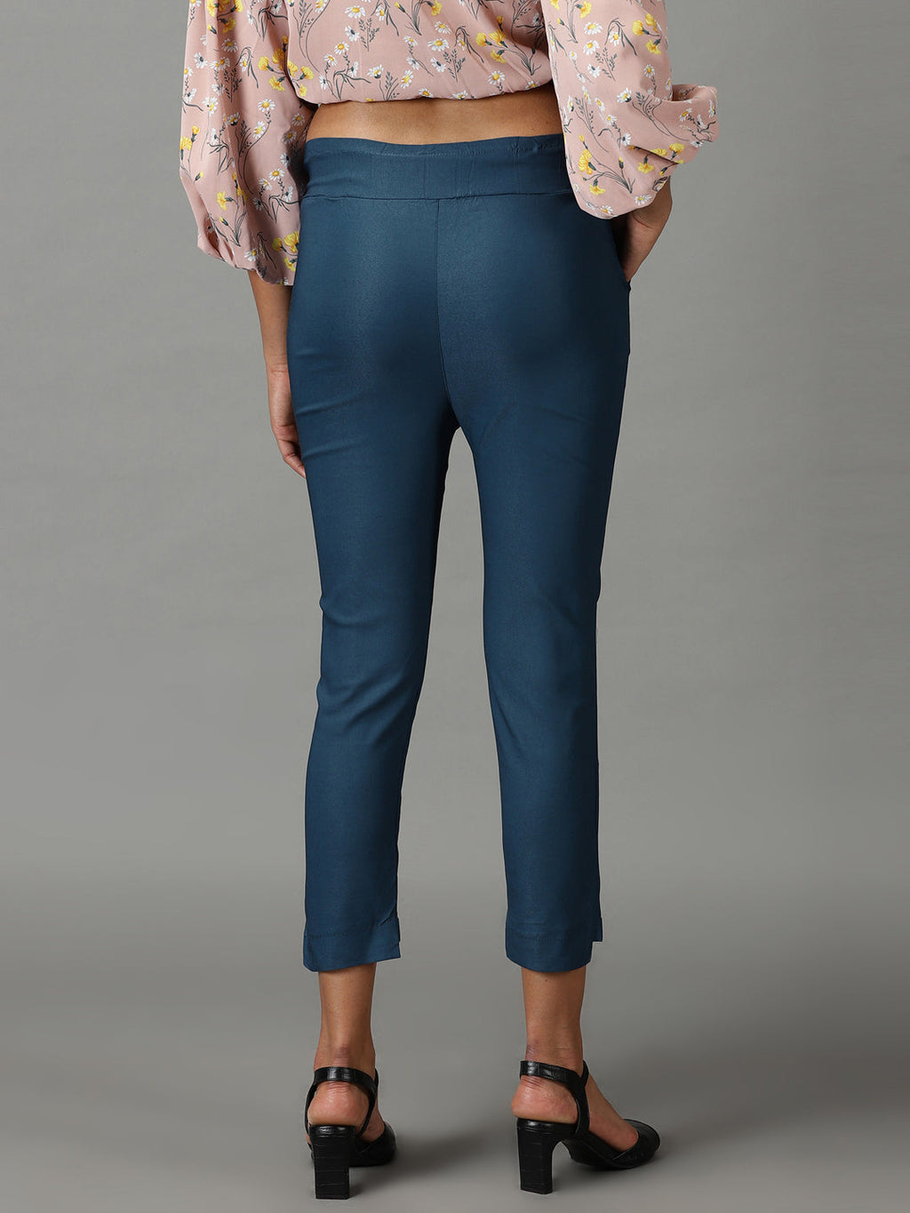 Women's Teal Relaxed Slim Fit High-Rise Trousers