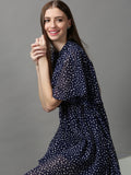 Women's Navy Blue Chiffon Blouson Dress
