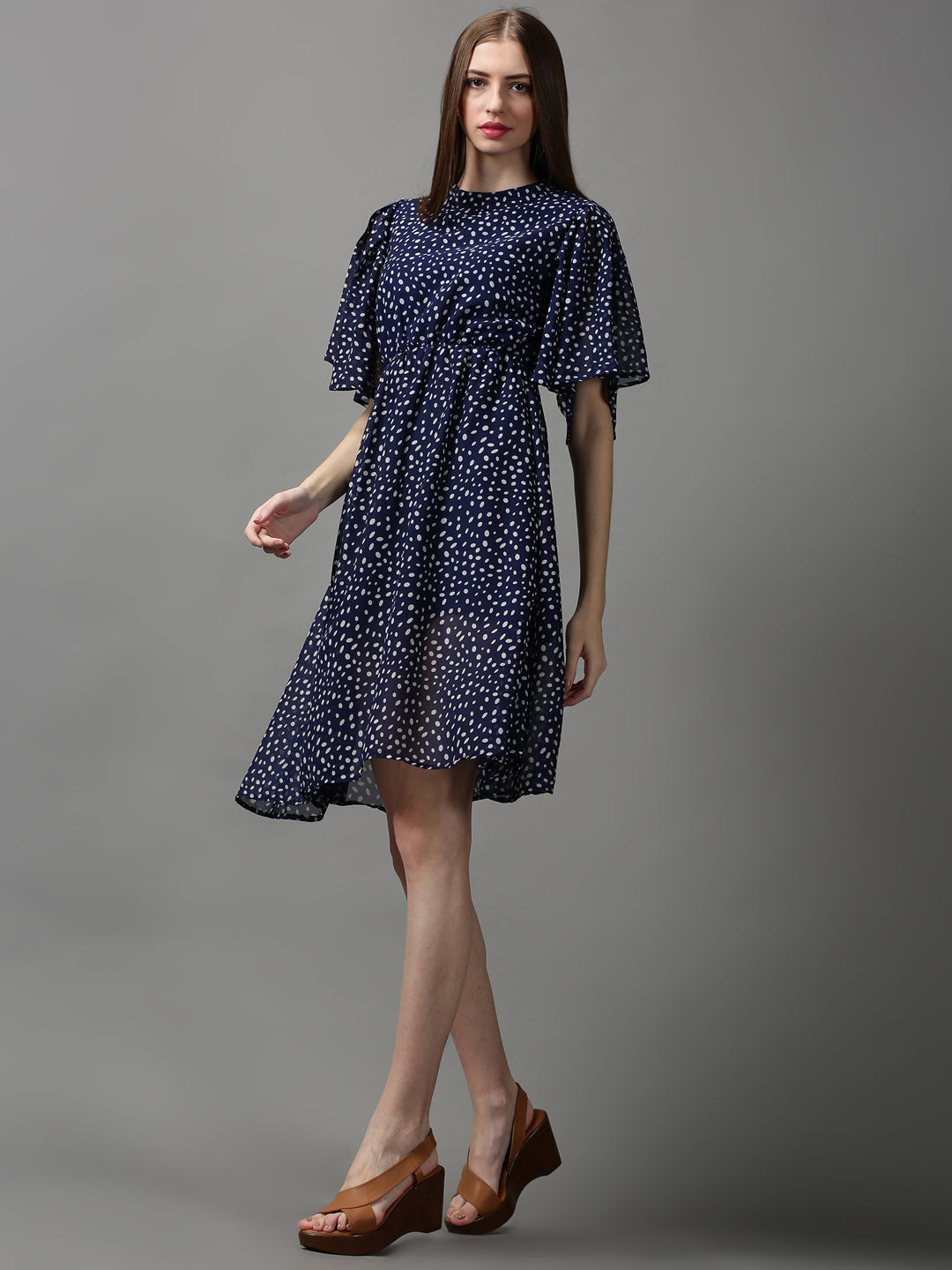 Women's Navy Blue Chiffon Blouson Dress