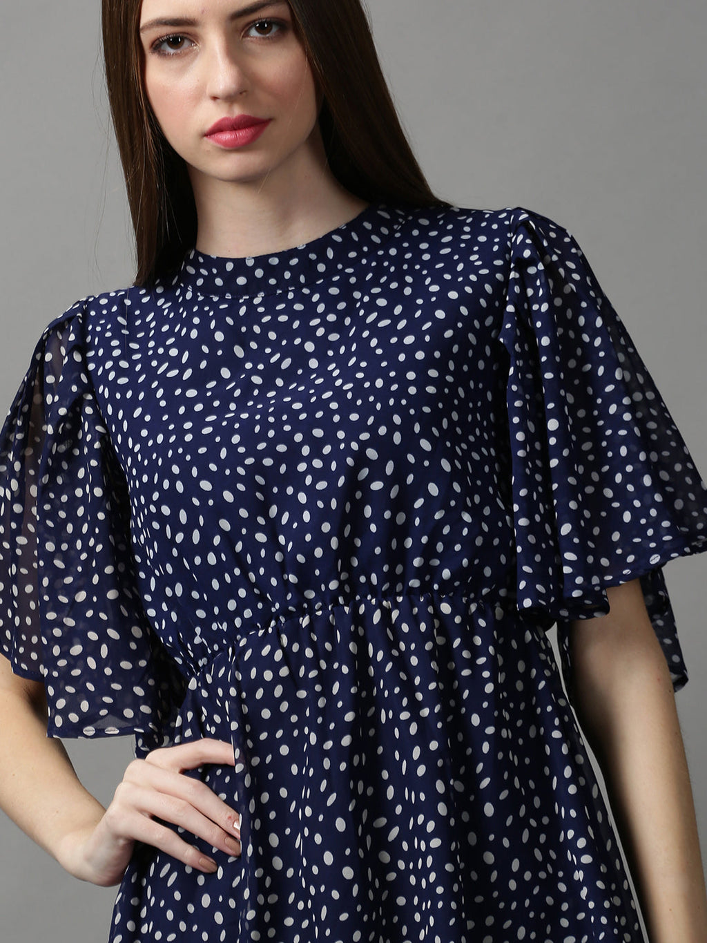 Women's Navy Blue Chiffon Blouson Dress