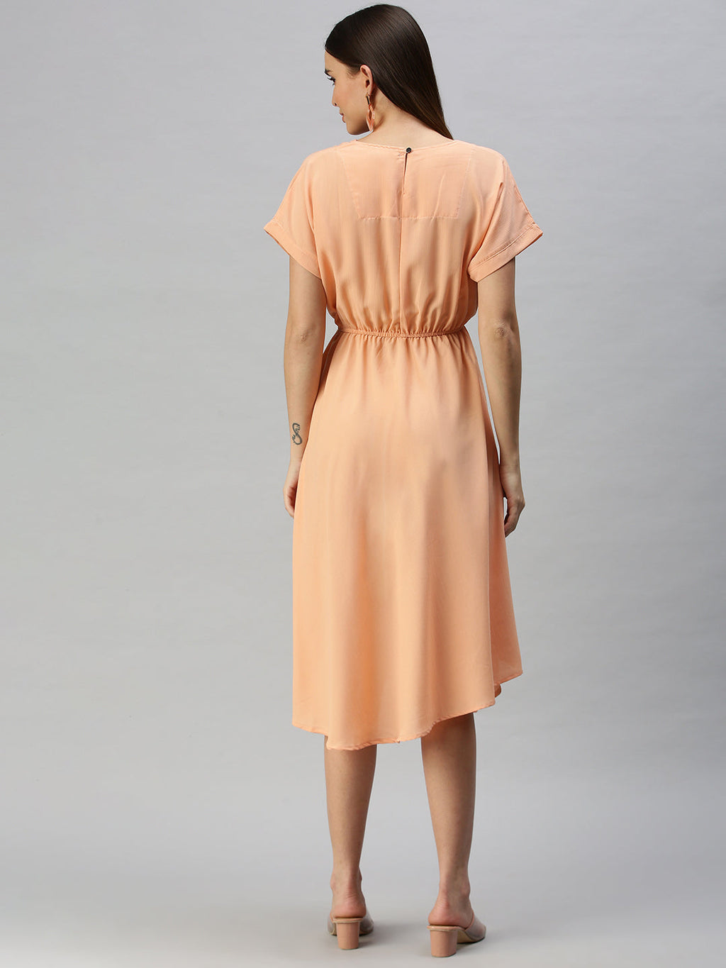 Women's Peach Solid A-Line Dress