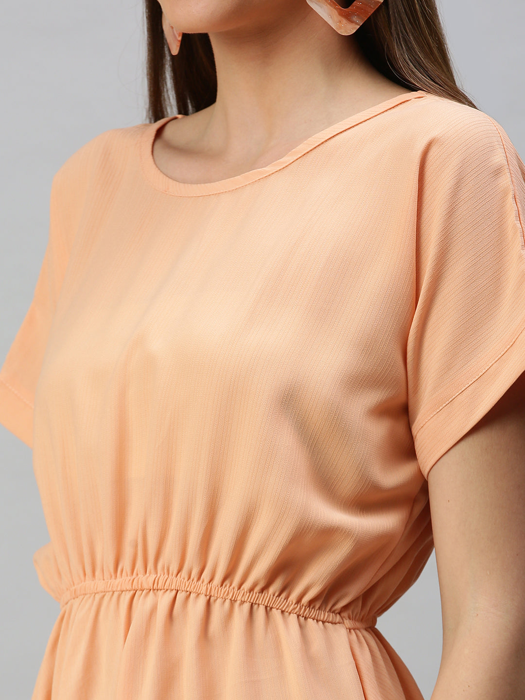 Women's Peach Solid A-Line Dress