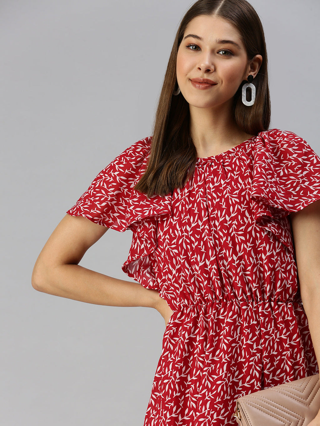 Women's Red Floral Georgette Dress