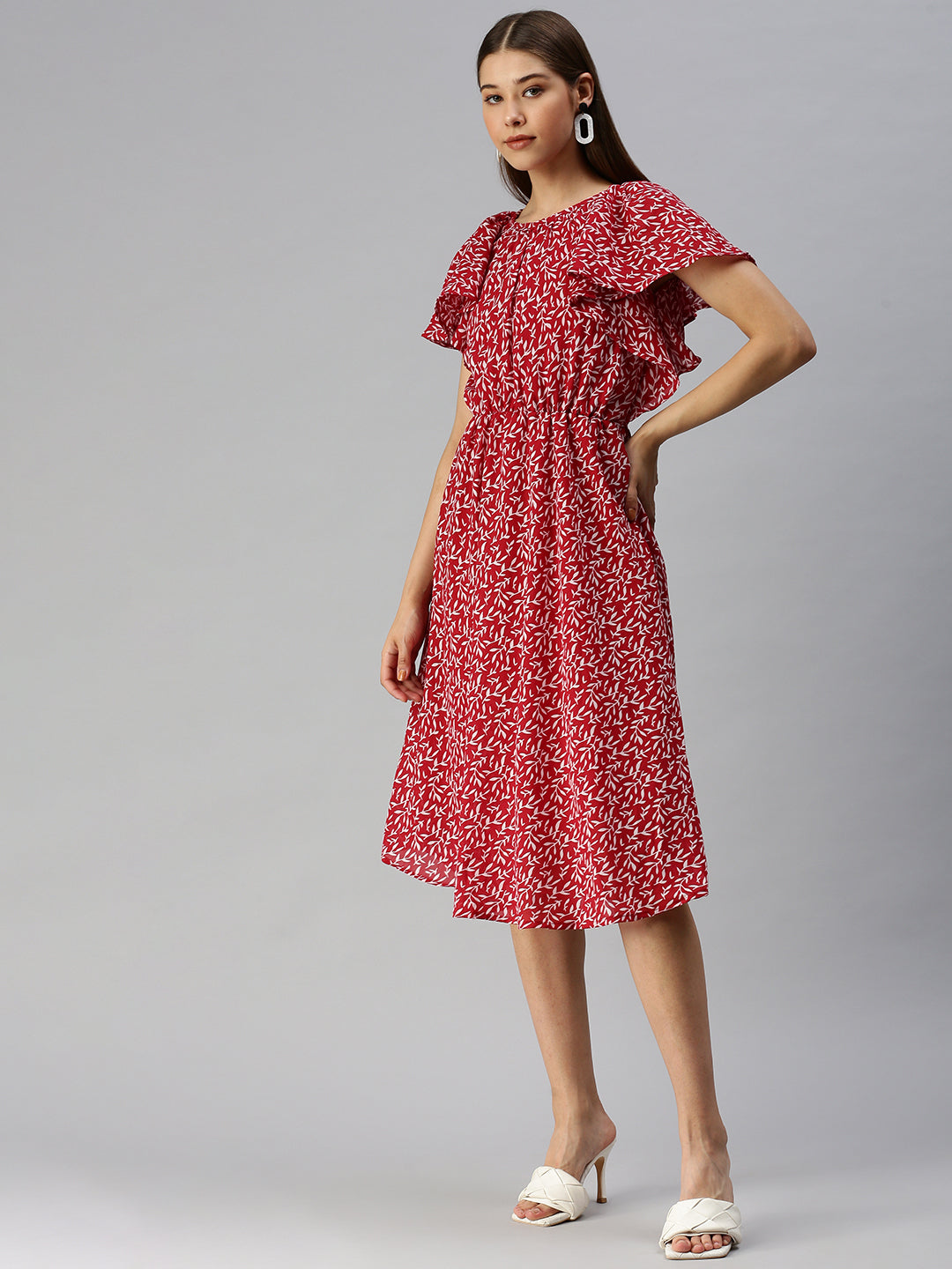 Women's Red Floral Georgette Dress