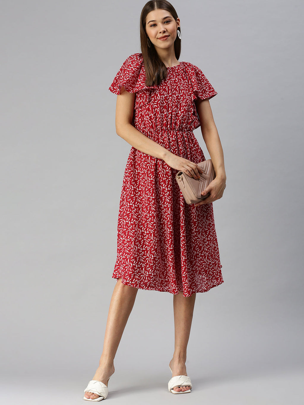 Women's Red Floral Georgette Dress