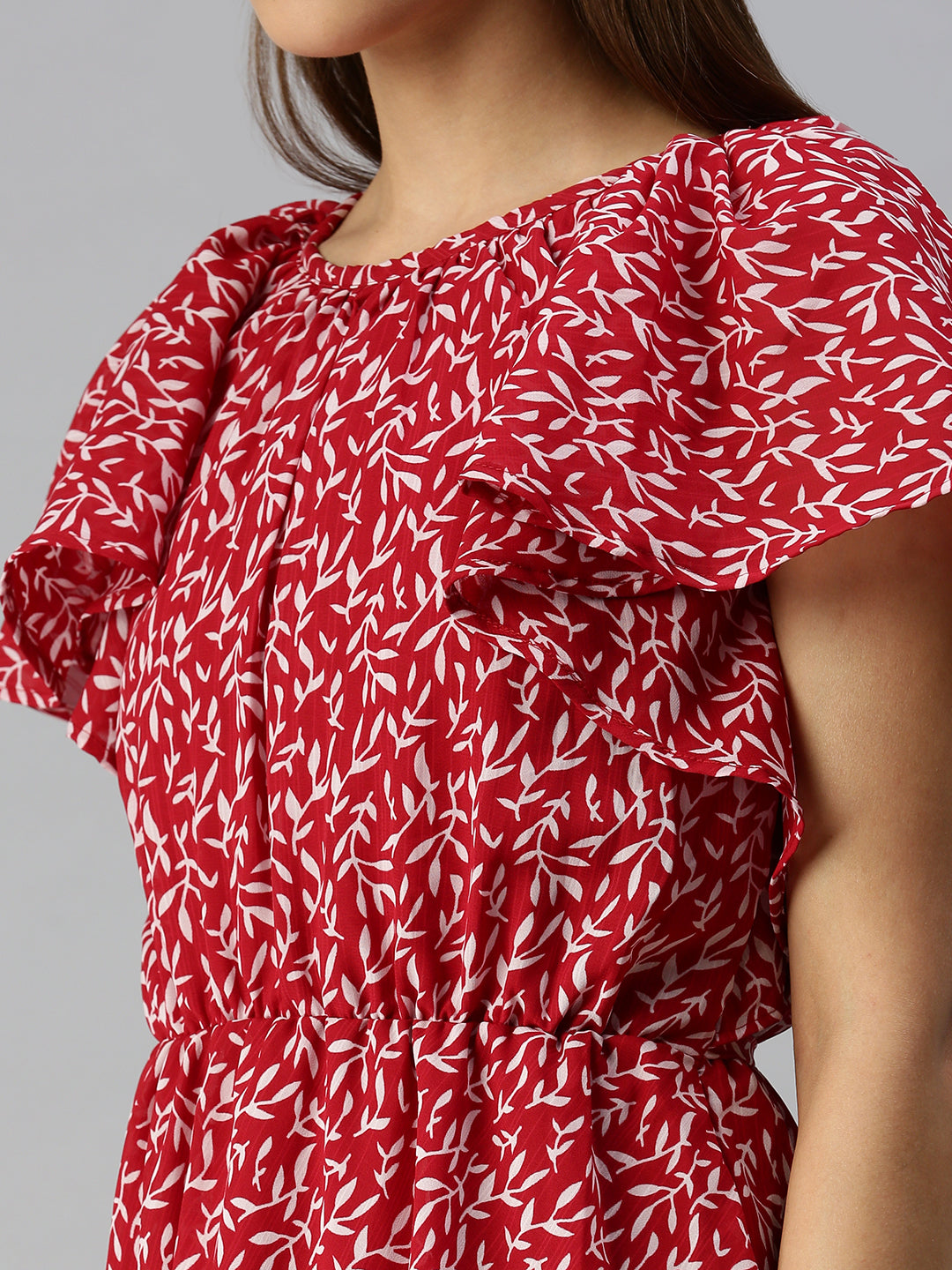 Women's Red Floral Georgette Dress