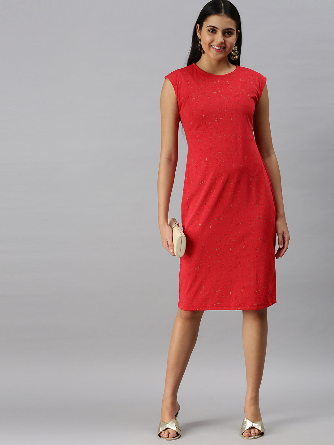 Women's Red Abstract Printed Sheath Dress