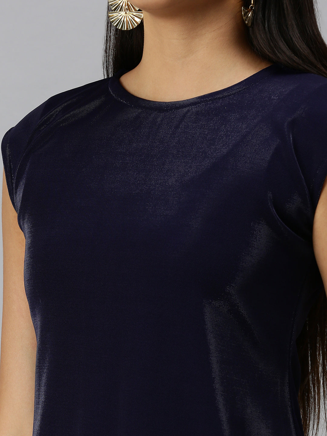Women's Navy Blue Extended Sleeves Sheath Dress