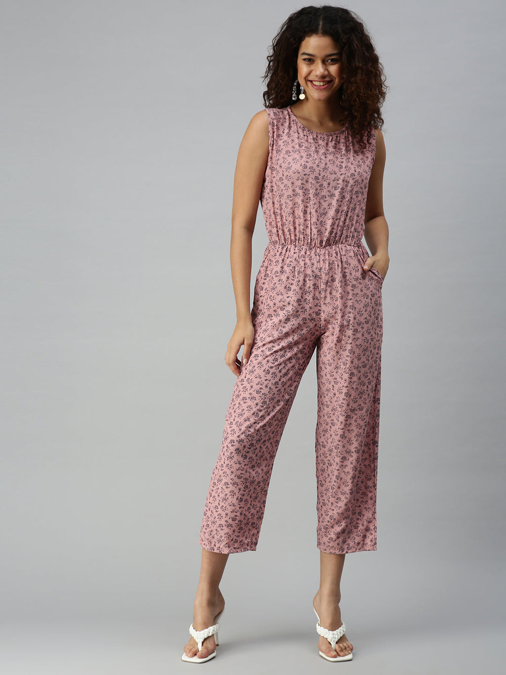Women's Mauve Printed Basic Jumpsuit