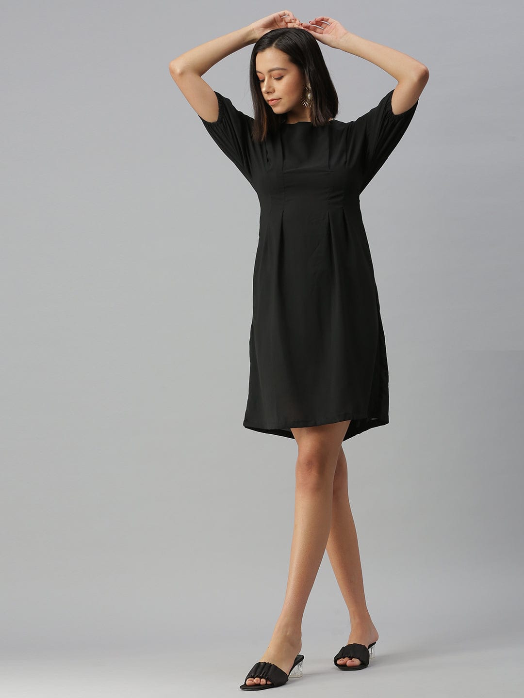 Women's Black Crepe A-Line Dress