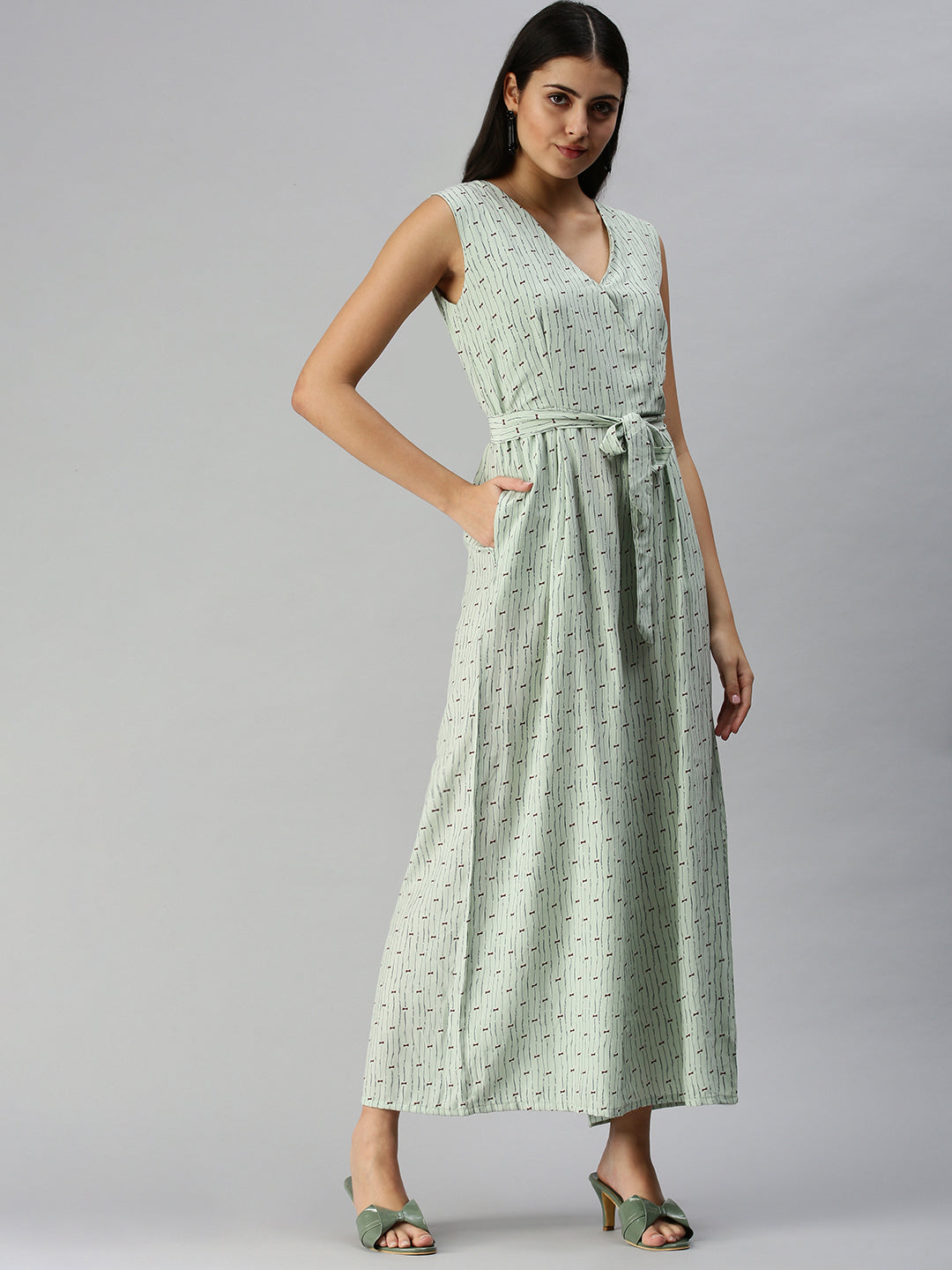 Women's Green Printed Basic Jumpsuit