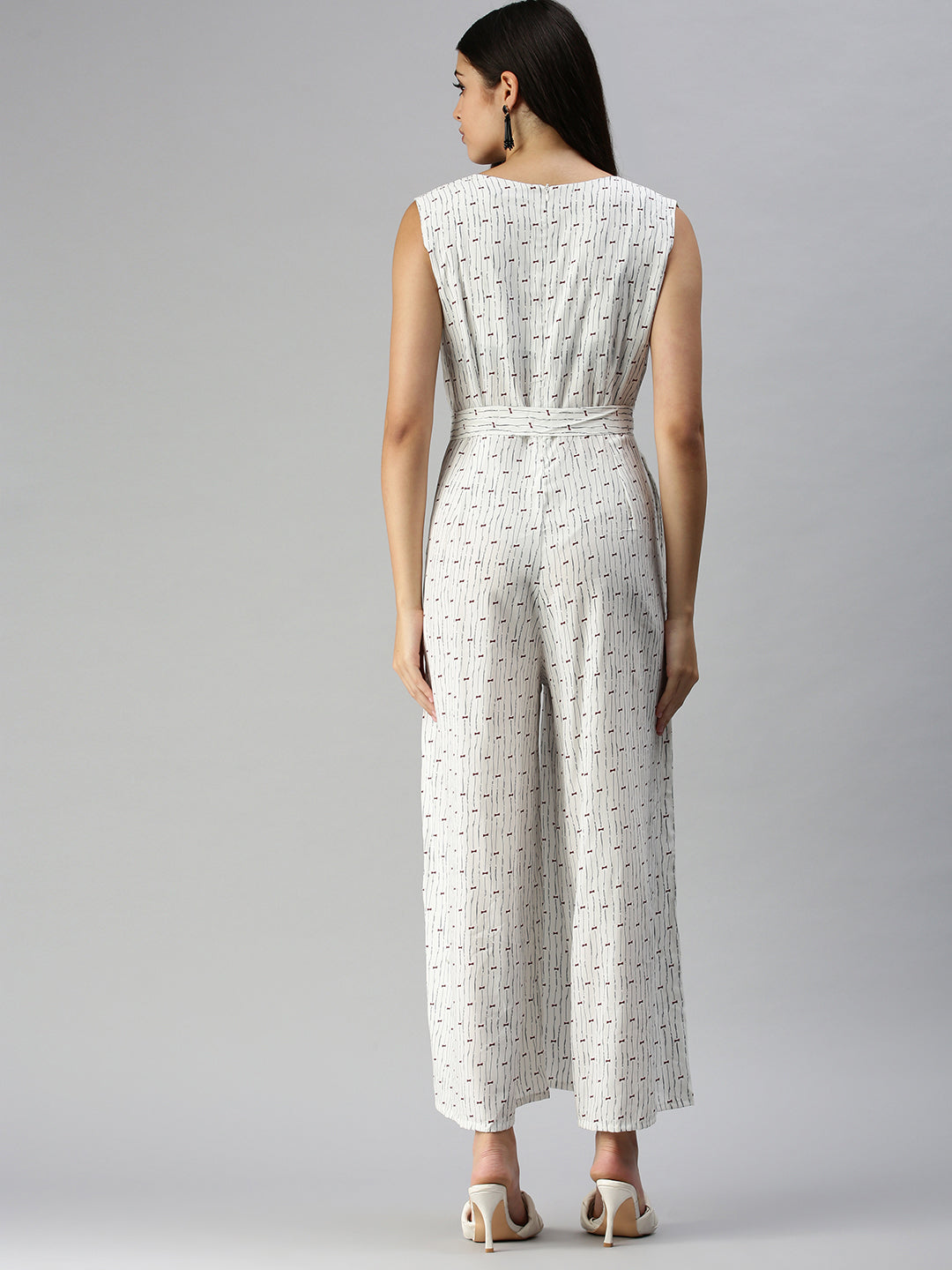 Women's White Printed Basic Jumpsuit