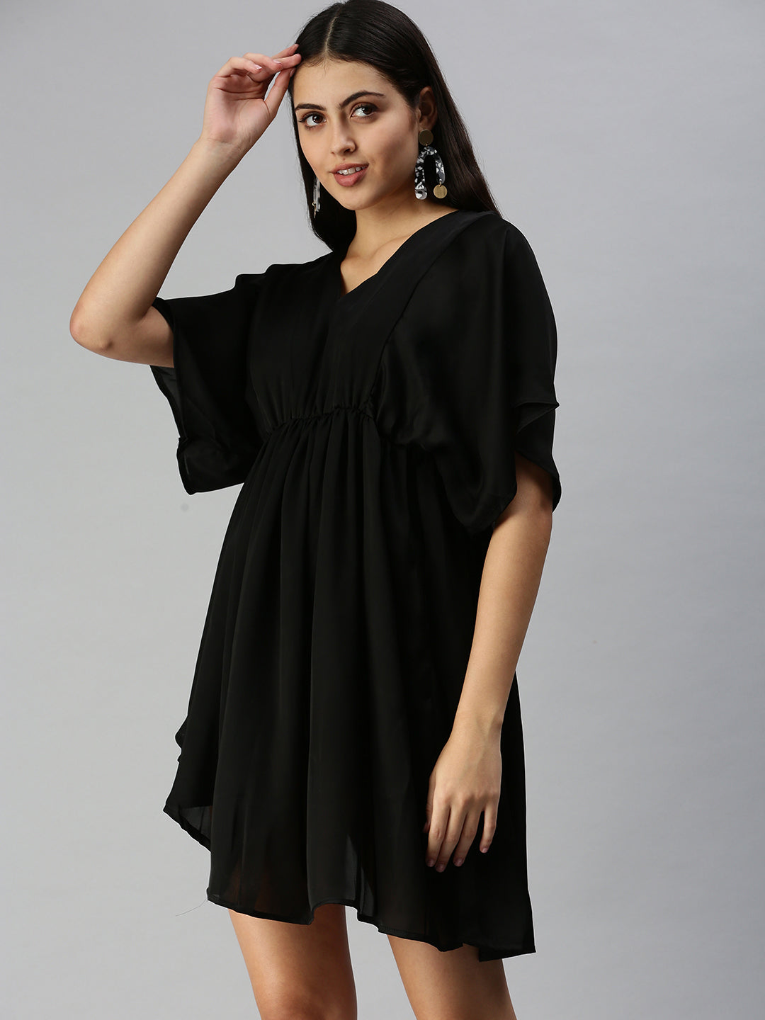 Women's Black Crepe Empire Dress