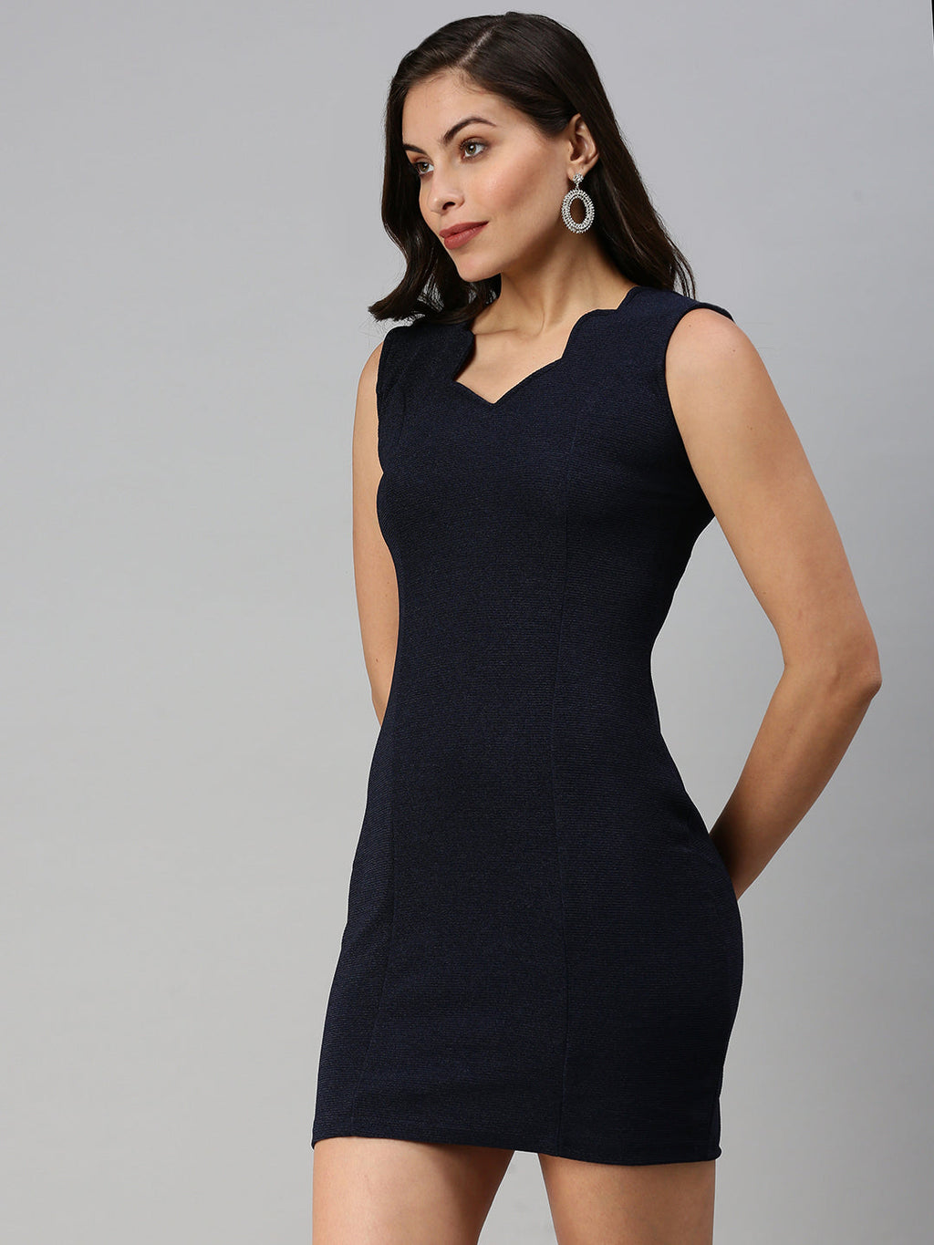Women's Navy Blue Scuba Bodycon Dress