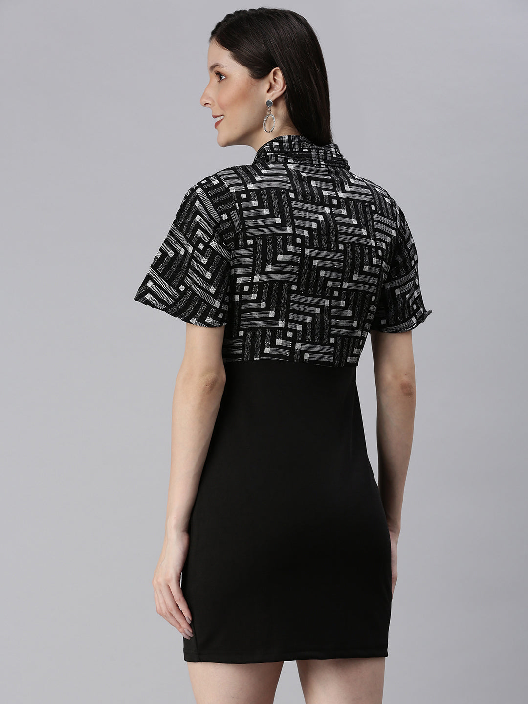 Women's Black Tie-Up Neck Sheath Dress