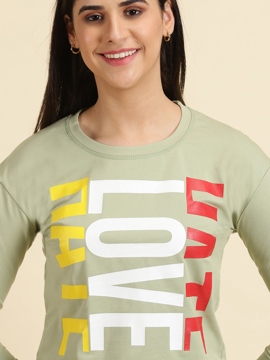 Women's Sea Green Printed Round Neck Top