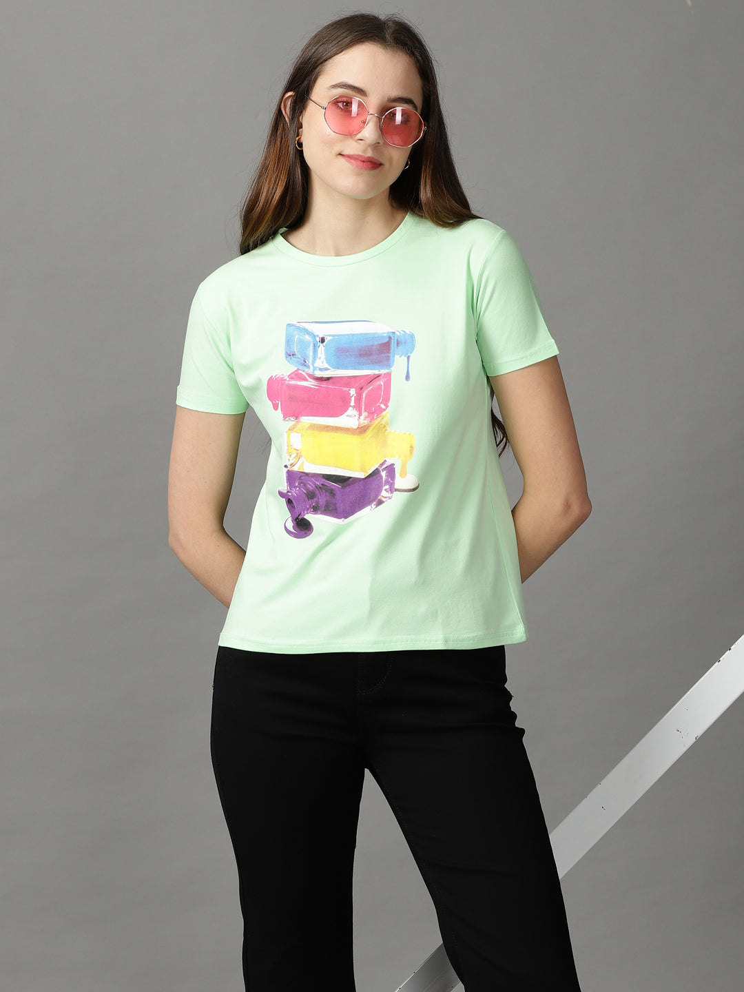 Women's Green Print Crepe Top