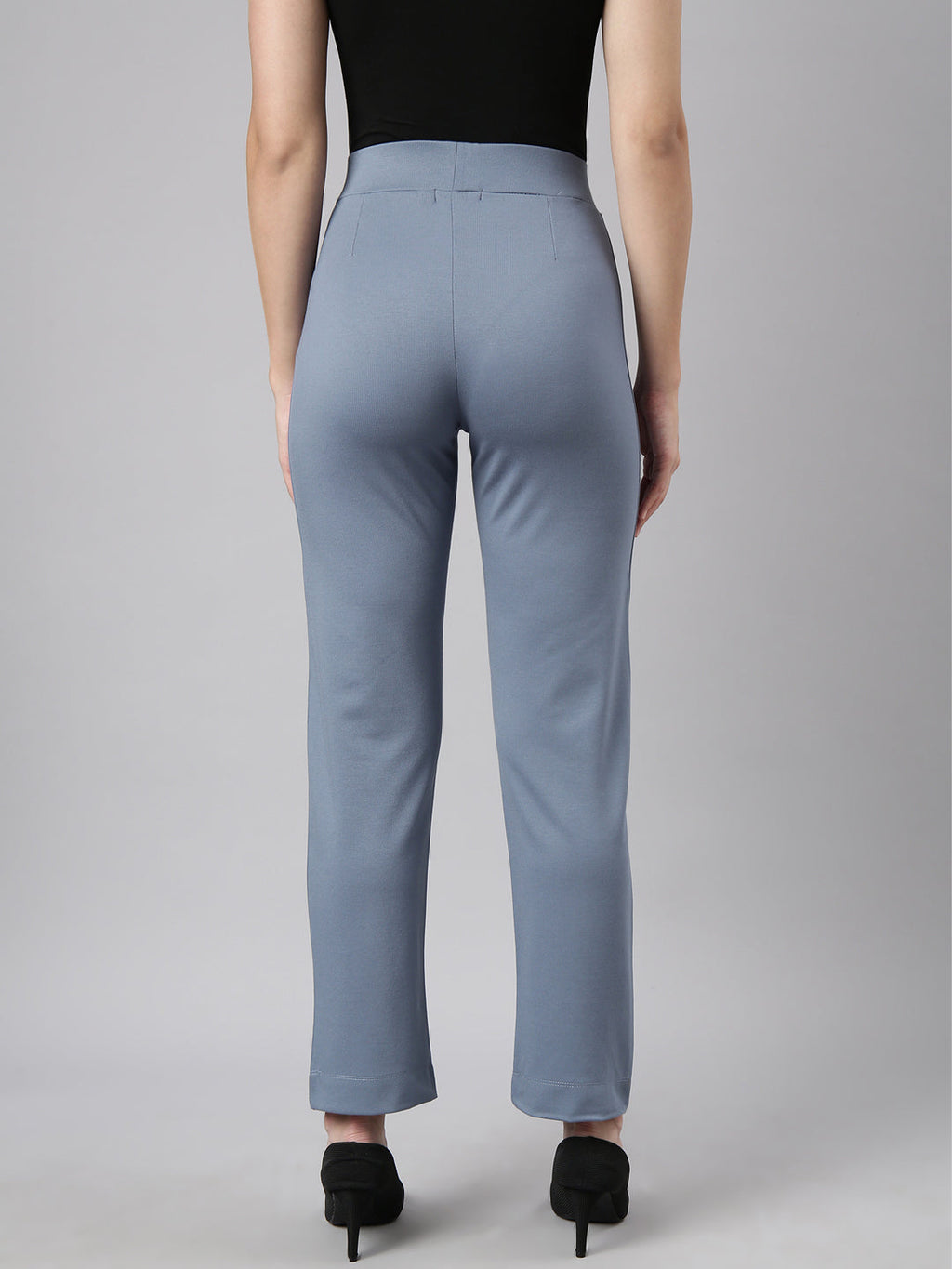 Women's Blue Comfort Straight Fit Cotton Regular Trouser