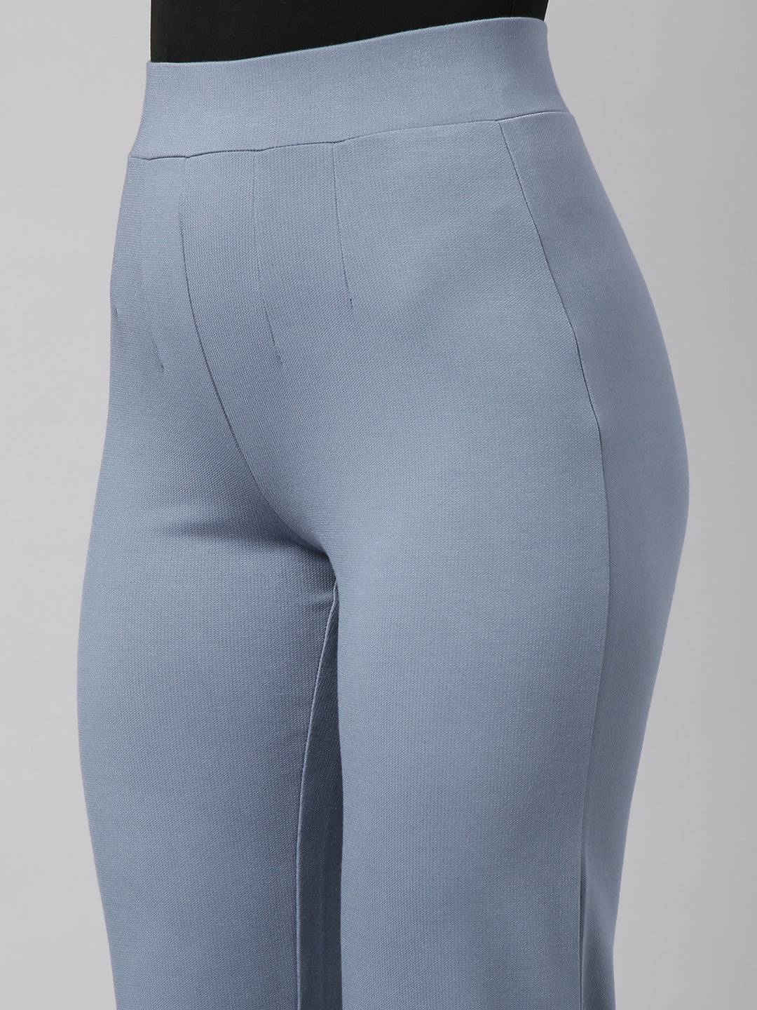 Women's Blue Comfort Straight Fit Cotton Regular Trouser