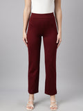 Women's Maroon Comfort Cotton Straight Fit Regular Trouser